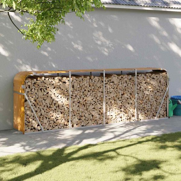 vidaXL Polttopuuteline puuj&auml;ljitelm&auml; 300x45x100 cm galvanoitu ter&auml;s