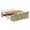 vidaXL 9-osainen Ulkoruokailuryhm&auml; tyynyill&auml; polyrottinki beige