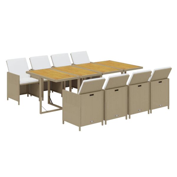 vidaXL 9-osainen Ulkoruokailuryhm&auml; tyynyill&auml; polyrottinki beige
