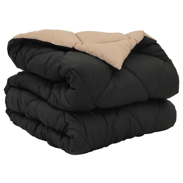 vidaXL Koko Vuoden Peitto Mustaa ja taupe 220 x 155 cm Mikrokuitu