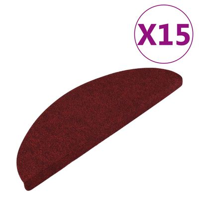 vidaXL Itsekiinnittyvät porrasmatot 15 kpl 56x20 cm punainen