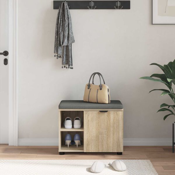 vidaXL Halli penkki tyynyll&auml; Yksiv&auml;rinen Sonoman tammi 60 x 38 x 46 cm