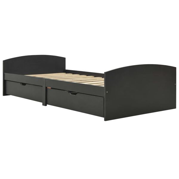 vidaXL Sängynrunko 2 vetolaatikolla harmaa täysi mänty 90x200 cm