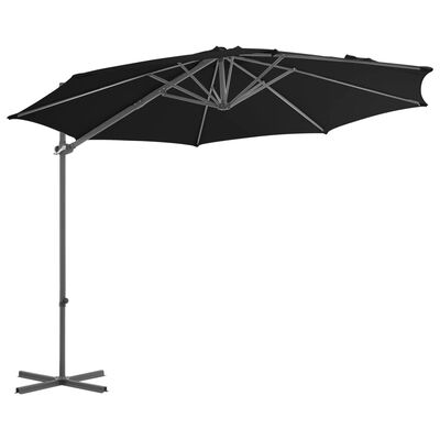 vidaXL Riippuva aurinkovarjo teräspylväällä musta 300 cm