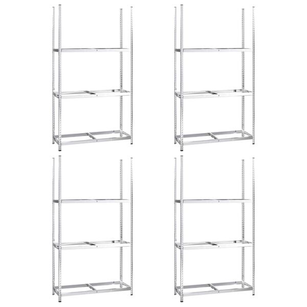 vidaXL 3-tasoinen Rengasteline 4 kpl hopea 110x40x200 cm ter&auml;s