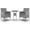 vidaXL 3-osainen Ulkoruokailuryhmä polyrottinki harmaa