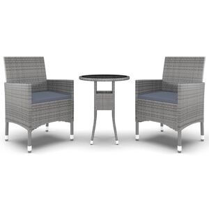 vidaXL 3-osainen Ulkoruokailuryhm&auml; polyrottinki harmaa