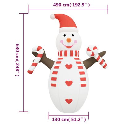 vidaXL Ilmatäytteinen jouluinen lumiukko LED-valoilla 630 cm