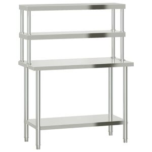 vidaXL Keitti&ouml;n ty&ouml;p&ouml;yt&auml; yl&auml;hyllyll&auml; 110x55x150 cm ruostumaton ter&auml;s