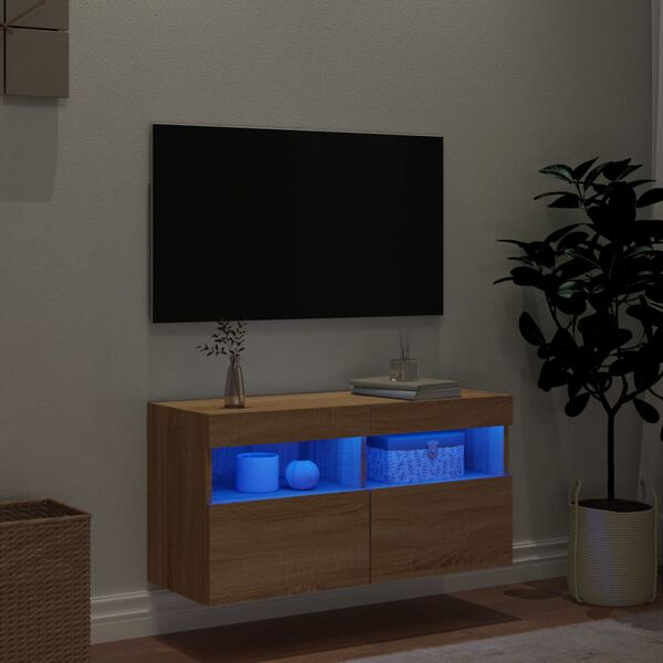 vidaXL TV-sein&auml;kaappi LED-valoilla Sonoma-tammi 80x30x40 cm