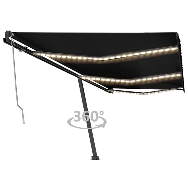 vidaXL Sis&auml;&auml;nkelattava markiisi LED/tuulisensori 600x300cm antrasiitti