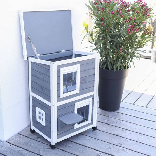 Kerbl Kissatalo ulkotiloihin Family 57x55x80 cm harmaa ja valkoinen