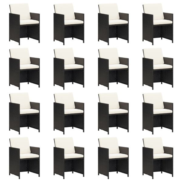 vidaXL 17-osainen Ulkoruokailuryhm&auml; tyynyill&auml; musta polyrottinki