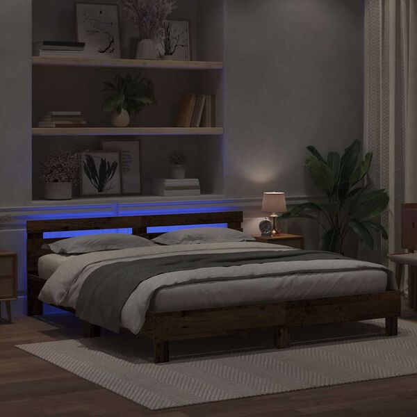 vidaXL S&auml;ngyn runko LED-valoilla Vanha puu 200 x 200 cm Tekninen puu