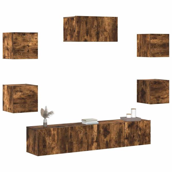vidaXL 7-osainen TV-kaappisarja savutammi tekninen puu
