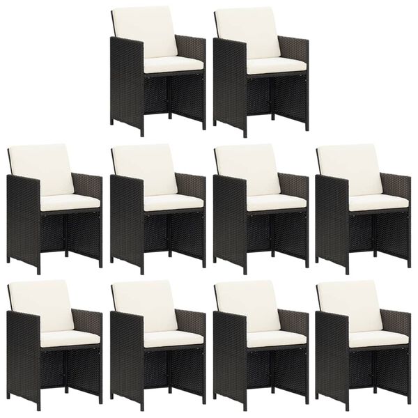vidaXL 11-osainen Puutarharuokailuryhm&auml; tyynyill&auml; polyrottinki musta