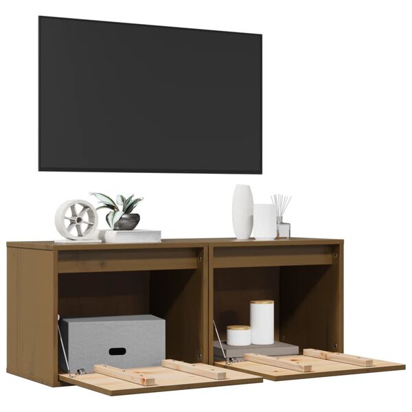 vidaXL Seinäkaapit 2 kpl hunajanruskea 45x30x35 cm täysi mänty