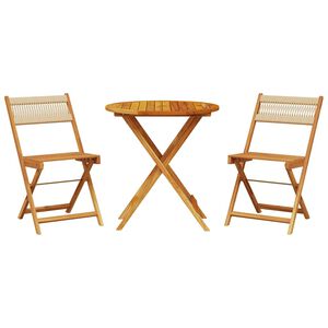vidaXL 3-osainen Bistrosarja beige polypropeeni ja t&auml;ysi akasiapuu