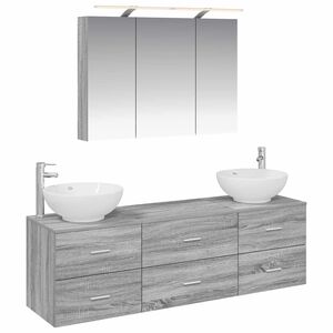 vidaXL Kylpyhuonekalustesetti 4 pcs Harmaa Sonoma Tekninen puu ja lasi