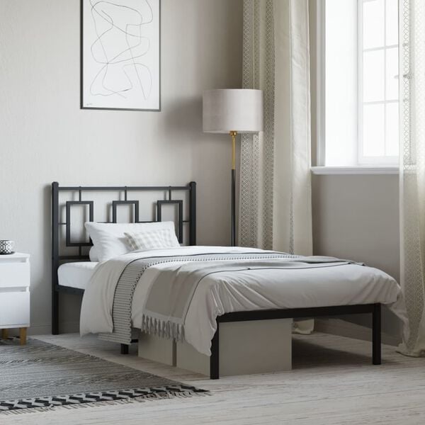 vidaXL Metallinen s&auml;ngynrunko p&auml;&auml;dyll&auml; musta 90x190 cm