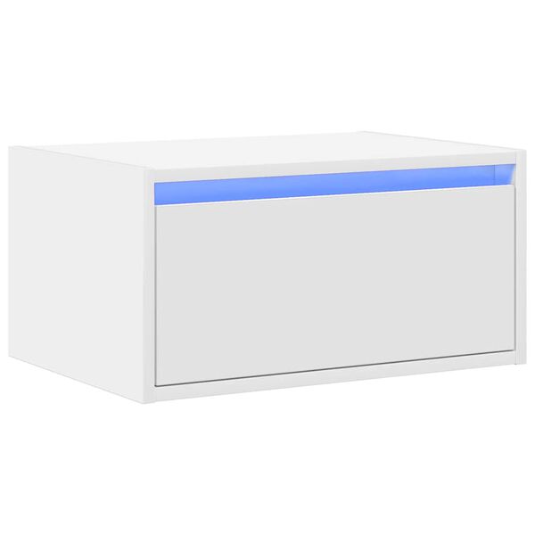 vidaXL Seinäkiinnitettävä yöpöytä LED-valoilla valkoinen