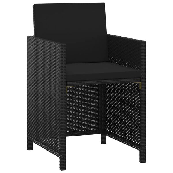 vidaXL 3-osainen Puutarharuokailuryhm&auml; tyynyill&auml; polyrottinki musta