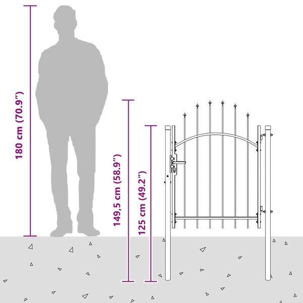 vidaXL Puutarhaportti lukkoon Harmaa 100 x 100 cm Ter&auml;s