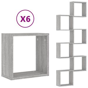 vidaXL Wall Cube Hyllyt 6 kpl Harmaa Sonoma 30x15x30 cm