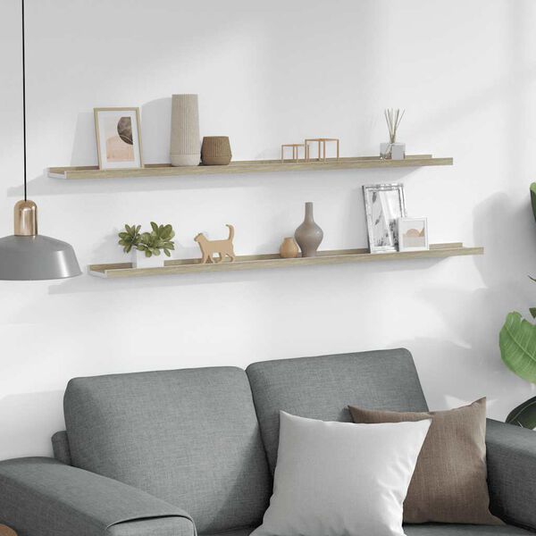 vidaXL Sein&auml;hyllyt 2 kpl valkoinen ja Sonoma-tammi 115x9x3 cm