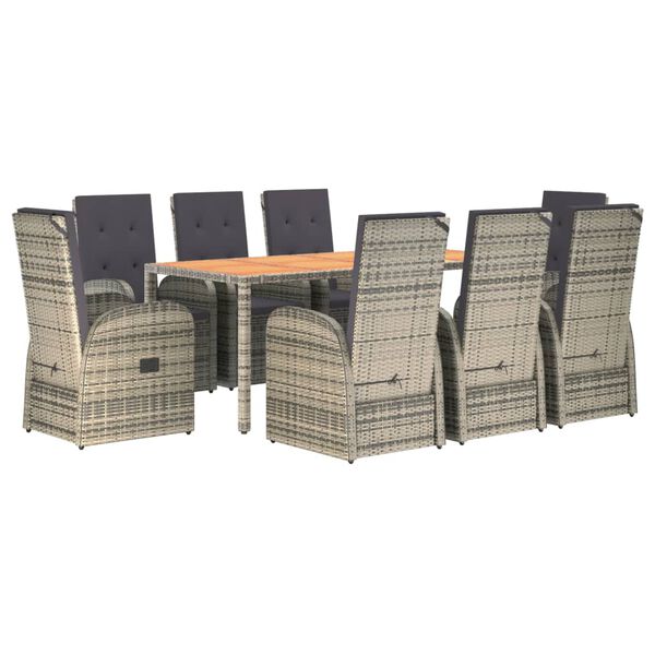 vidaXL 9-osainen Ulkoruokailuryhm&auml; harmaa polyrottinki/akasiapuu