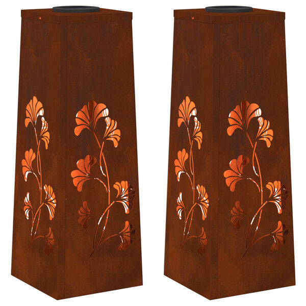 vidaXL Aurinko LED-polkuvalo 2 pcs Ruosteinen Kulunut Ter&auml;s