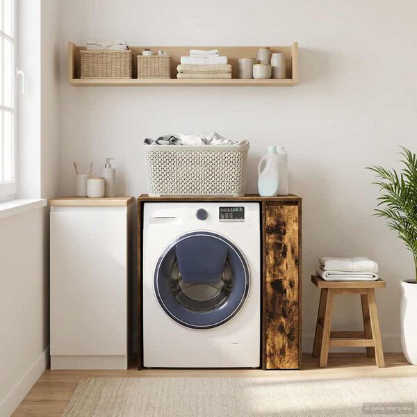 vidaXL Pyykinpesukonekaappi Savup&auml;hkin&auml; 87 x 60 x 89 cm Tekninen puu