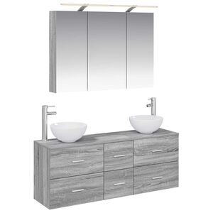 vidaXL Kylpyhuonekalustesetti 4 pcs Harmaa Sonoma Tekninen puu ja lasi