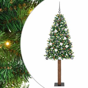 vidaXL Kapea joulupuu jalustalla Vihre&auml; 210 cm PVC ja massiivipet&auml;j&auml;