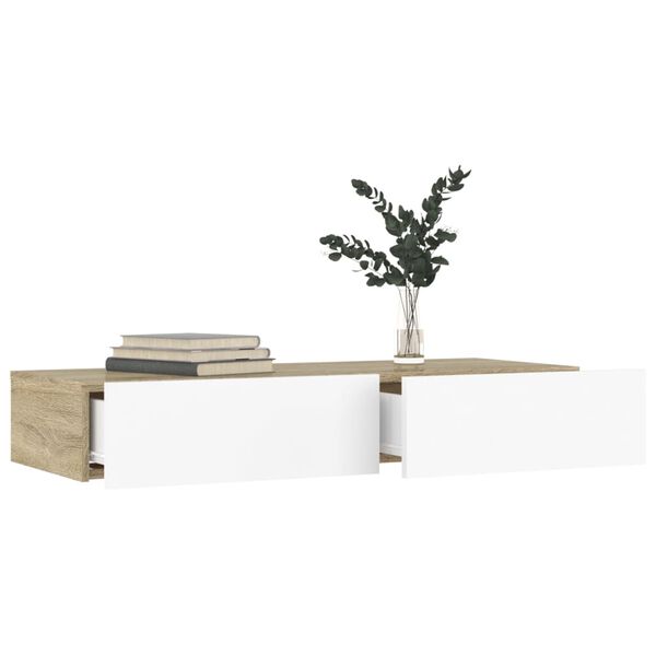 vidaXL TV-taso LED-valoilla valkoinen ja Sonoma-tammi 90x35x15,5 cm