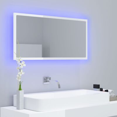 vidaXL LED-kylpyhuonepeili korkeakiilto valkoinen 90x8,5x37 cm akryyli