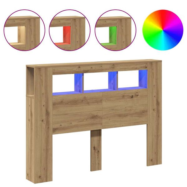 vidaXL S&auml;ngynp&auml;&auml;ty LED-valot artesaani tammi 140x18,5x103,5 cm puu