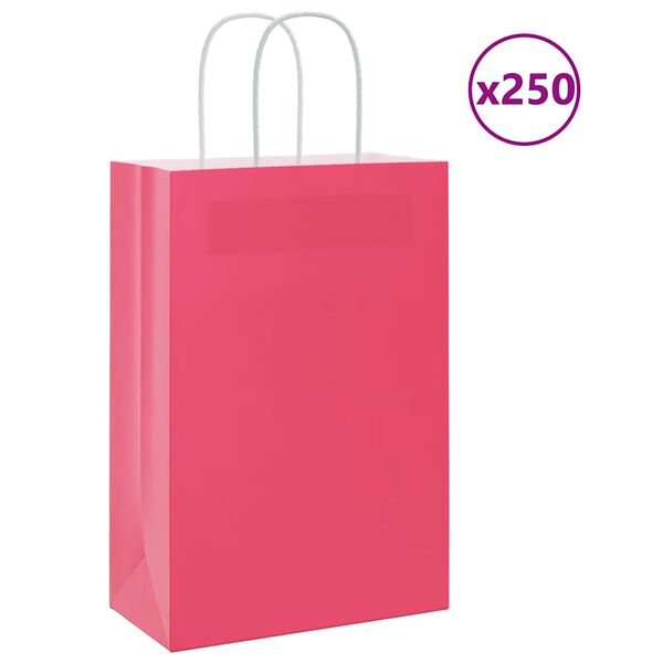 vidaXL Paperikassit 250 kpl kahvoilla pinkki 21x11x31 cm