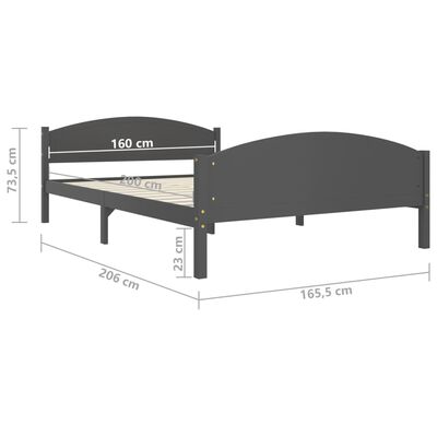 vidaXL Sängynrunko tummanharmaa täysi mänty 160x200 cm