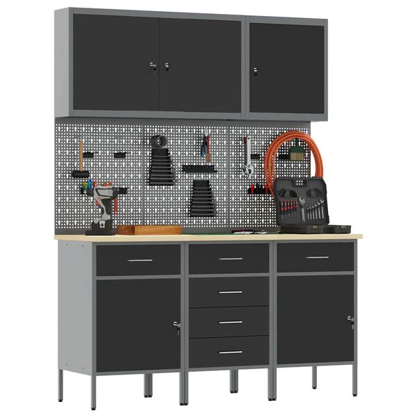 vidaXL Ty&ouml;p&ouml;yt&auml;kaappi lukkoon 8 pcs Musta Kehitetty puu ja ter&auml;s