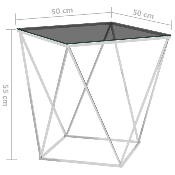 vidaXL Sohvapöytä hopea ja musta 50x50x55 cm ruostumaton teräs