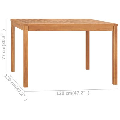 vidaXL Puutarhan ruokapöytä 120x120x77 cm täysi tiikki