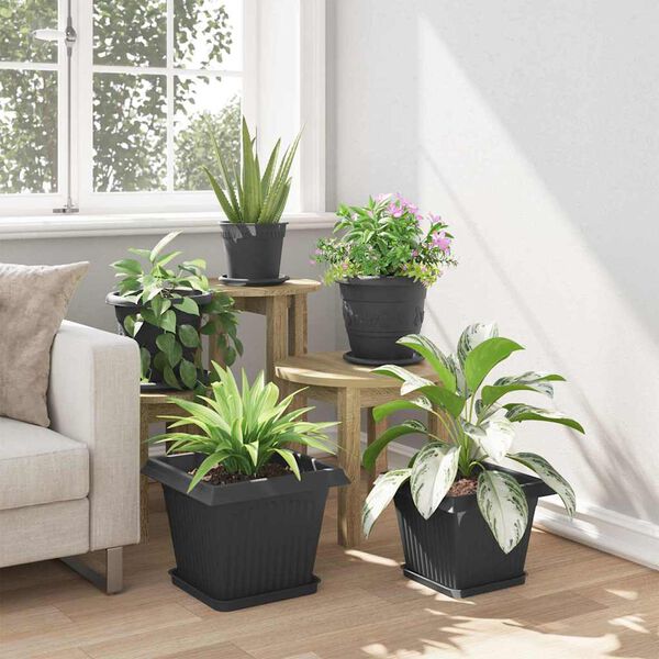 vidaXL Neli&ouml; Kukkaruukku 24 pcs Musta 33 x 33 x 26 cm Muovi