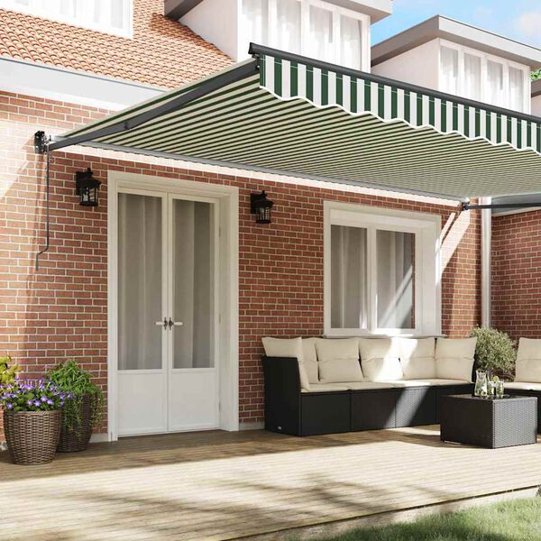 vidaXL Vetoutuva markiisi Raidallinen Vihre&auml; ja valkoinen 500 &times; 300 cm