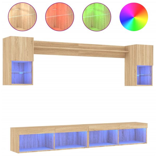 vidaXL 6-osainen LED TV-kaappisarja Sonoma-tammi tekninen puu