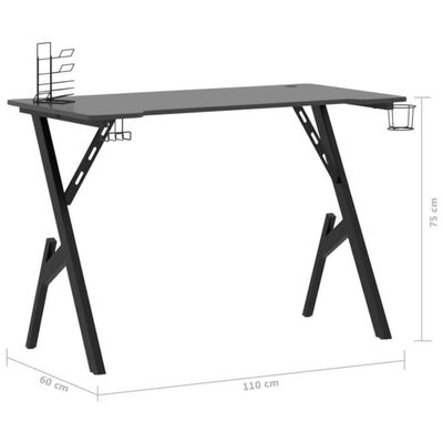 vidaXL Pelipöytä Y-muotoisilla jaloilla musta 110x60x75 cm