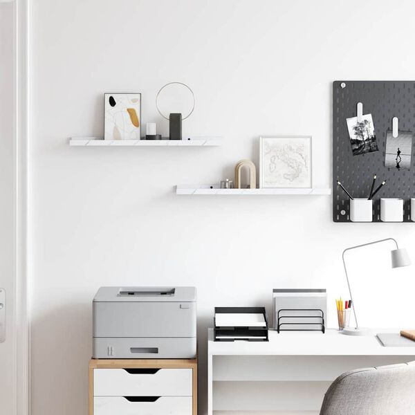 vidaXL Sein&auml;hylly 2 pcs Valkoinen marmori 60 x 9 x 3 cm Tekninen puu