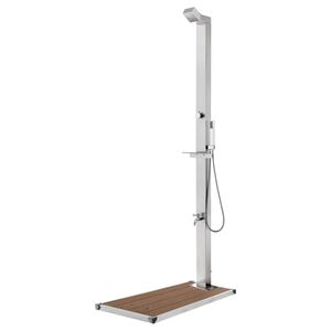 vidaXL Puutarhasuihku ruskealla alustalla 225 cm ruostumaton ter&auml;s