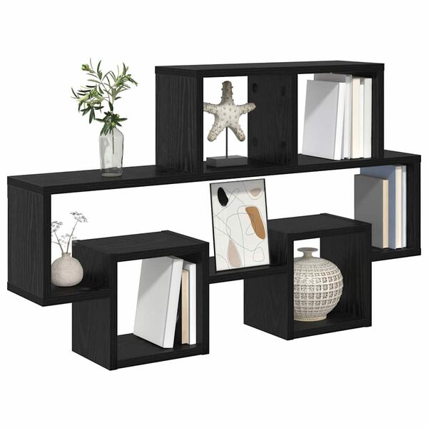 vidaXL Seinähylly hyllyllä Musta tammi 82 x 15 x 51 cm Tekninen puu