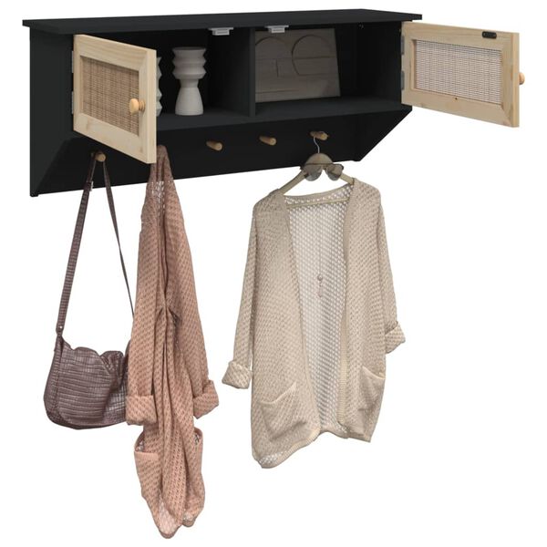 vidaXL Sein&auml;naulakko musta tekninen puu ja luonnonrottinki